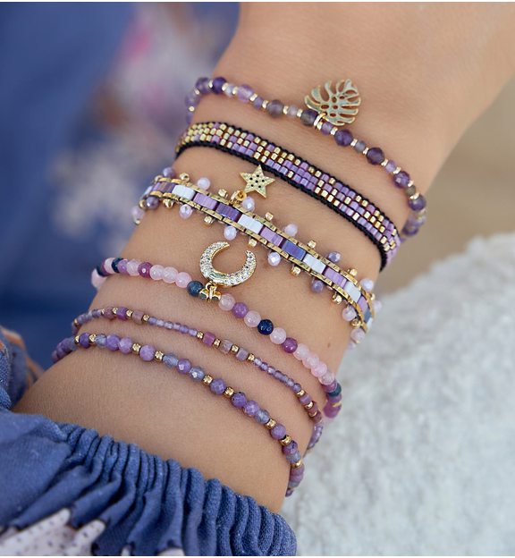 Bransoletka fioletowo złota z koralikami Miyuki Ran BSC1607