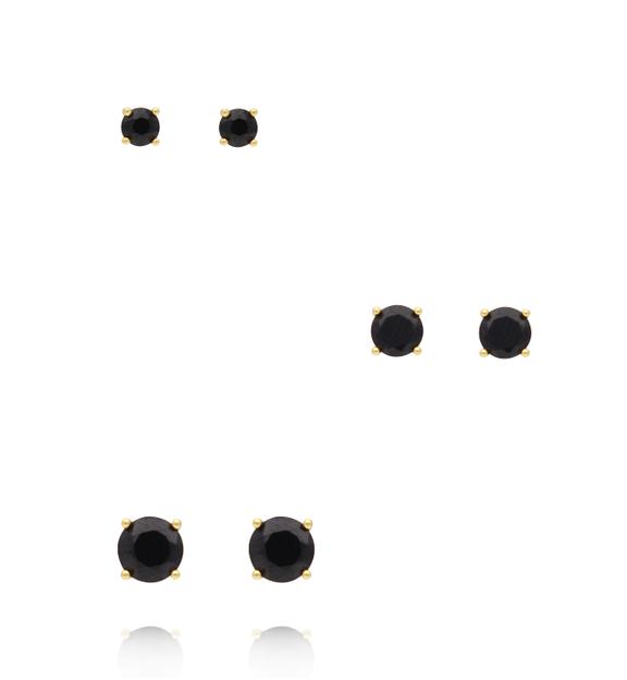 Zestaw kolczyków pozłacanych z czarnymi cyrkoniami KLT0043