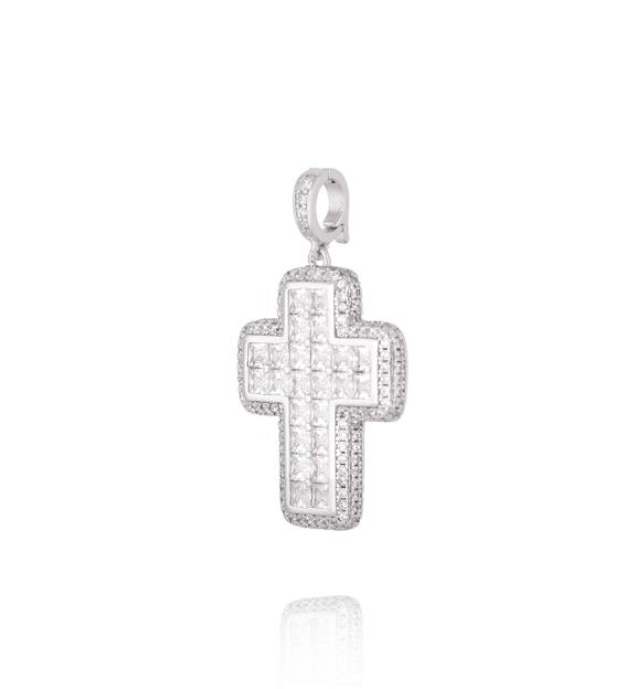 Charms srebrny z krzyżem wysadzanym kryształkami CHSS0030