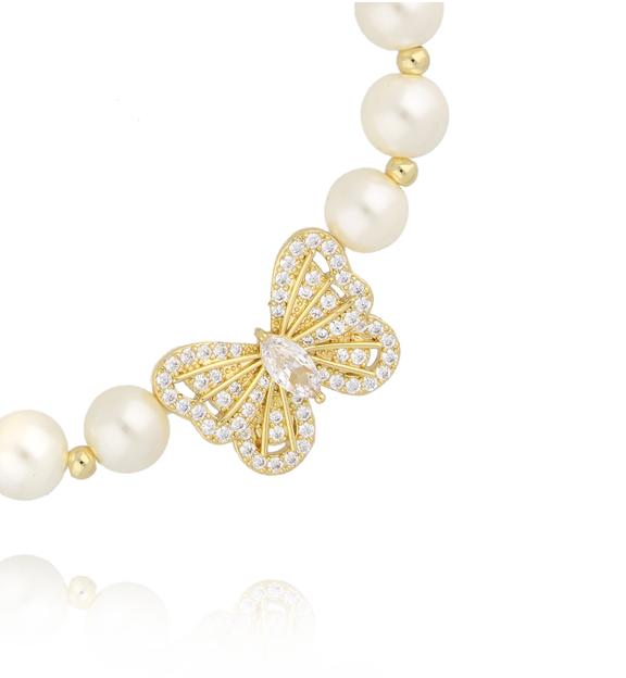 Bransoletka z pereł i złotym motylem BPE0163