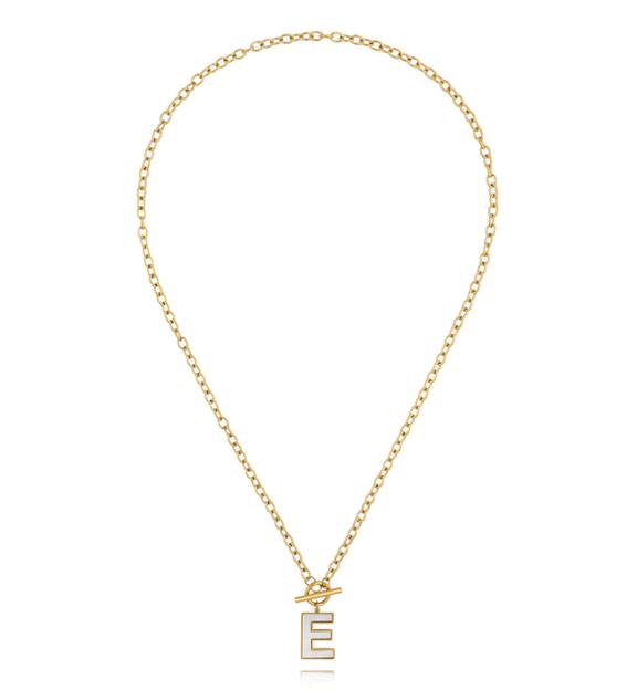 Naszyjnik z literą E i zapięciem toggle NSY0861