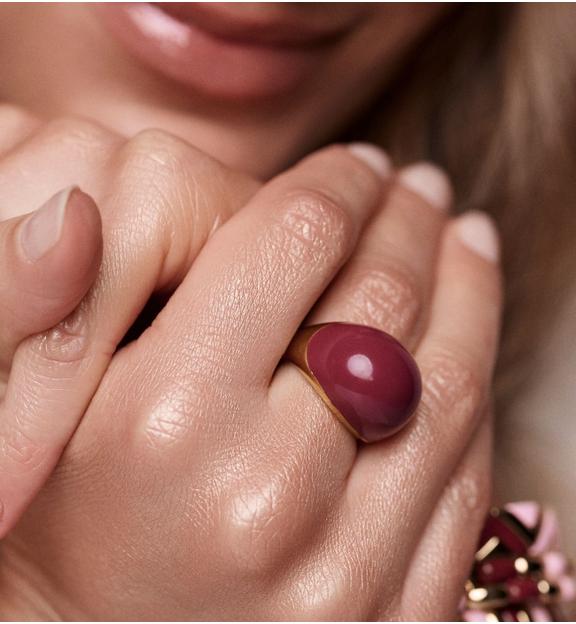 Pierścionek złoty z bordową emalią PSA1255