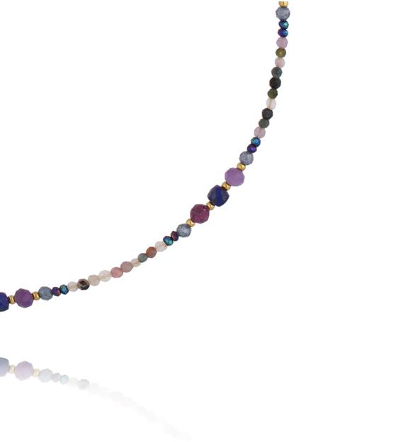 Naszyjnik z turmalinu, rubinu, ametystu, lapisu i niebieskiego cyrkonu NTW1575