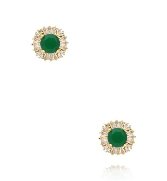 Kolczyki z zielonym kamieniem i promienistymi kryształkami KSS2241