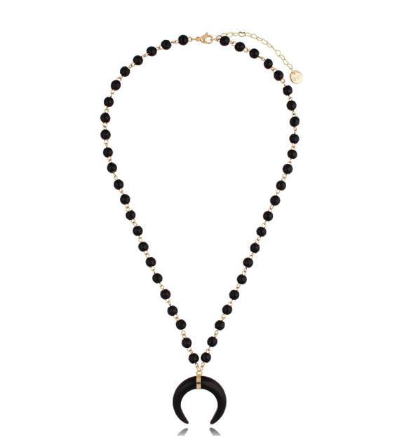 Naszyjnik z obsydianami i księżycem Laurel NPA0643