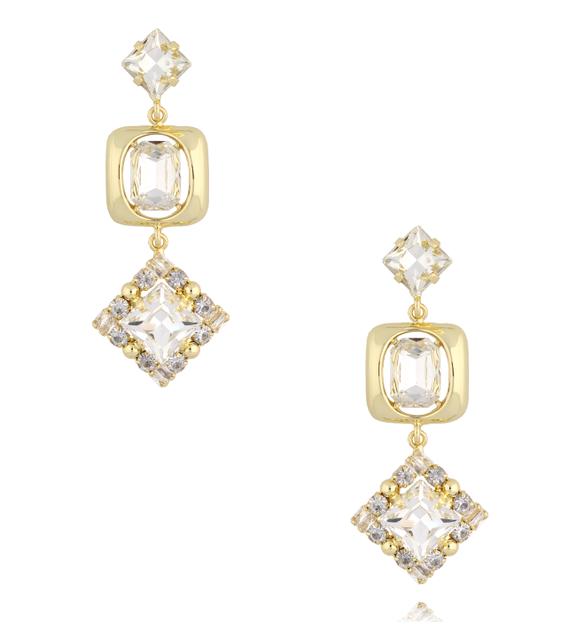 Kolczyki z geometrycznymi kryształami w złotej oprawie KSS2227