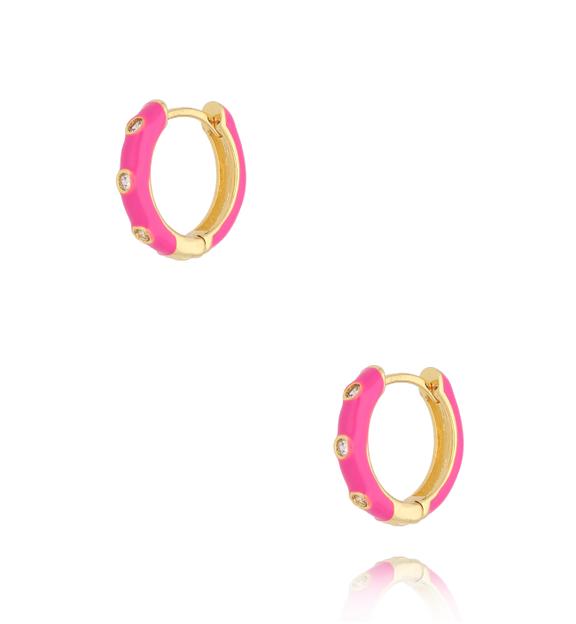 Kolczyki koła z fuksjową emalią KSY0104