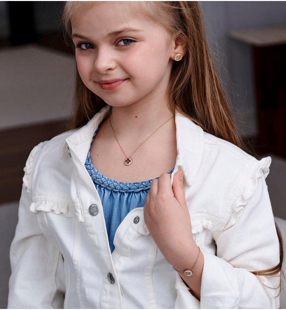 Zestaw biżuterii dla mamy i córki z różową koniczynką ZN0214