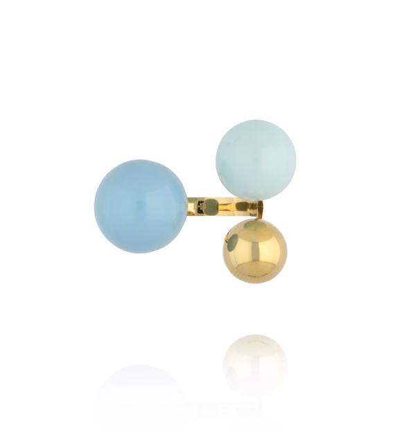 Pierścionek z kulami w odcieniach błękitu i złota PSA1113