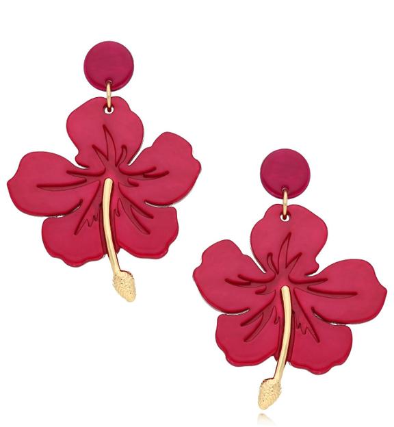 Kolczyki fuksjowe kwiaty hibiskusa Kailani KZA0075