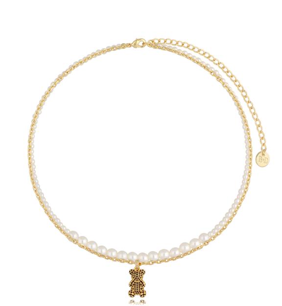 Naszyjnik złoty z czarnym misiem podwójny Bears NS0135