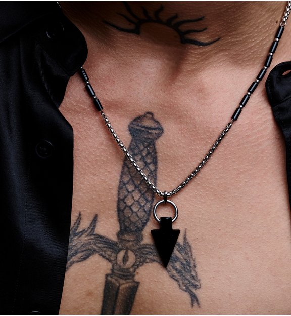 Naszyjnik męski czarno srebrny Drystan NMITC0084