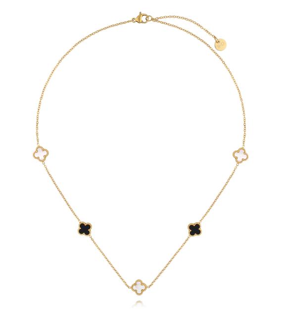 Naszyjnik z białymi i czarnymi koniczynkami NSY0804