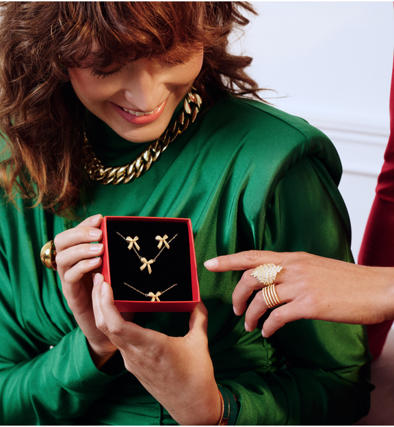 Zestaw świątecznej biżuterii ze złotymi kokardami ZN0063