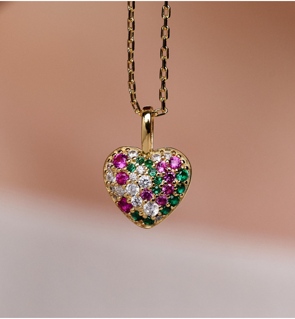 Naszyjnik z kolorowym sercem z cyrkoniami NCA0085