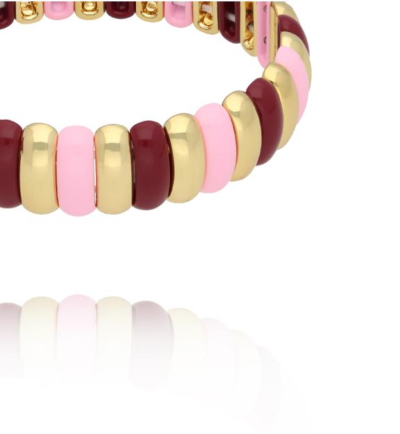 Bransoletka elastyczna w odcieniach różu, bordo i złota BCR0100