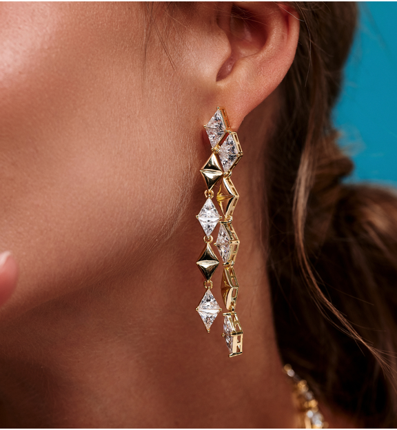Kolczyki kaskadowe z kryształkami i złotymi elementami KSS2249