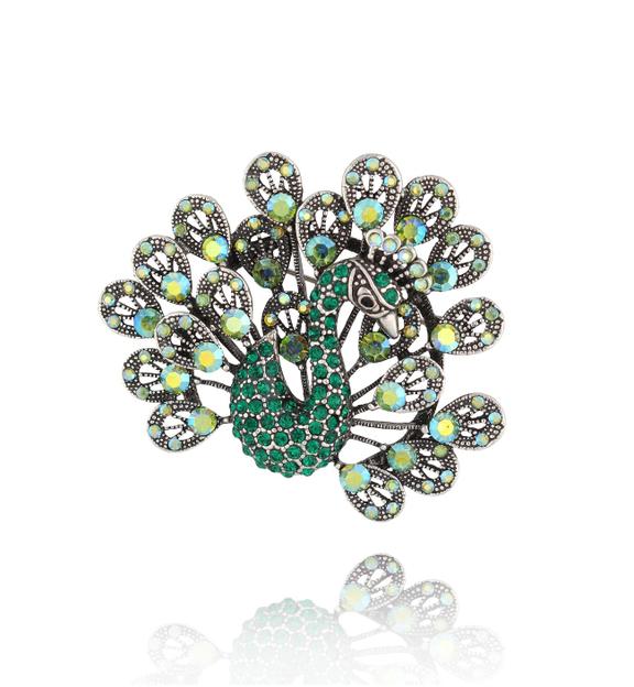 Broszka z zielonym pawiem Crystal Peacock BRSS0219