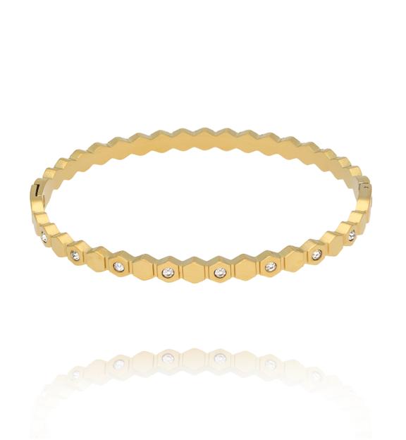 Bransoletka sztywna złota stal szlachetna geometryczna BSY0659