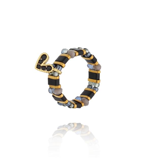 Pierścionek elastyczny z sercem czarny PSC0696