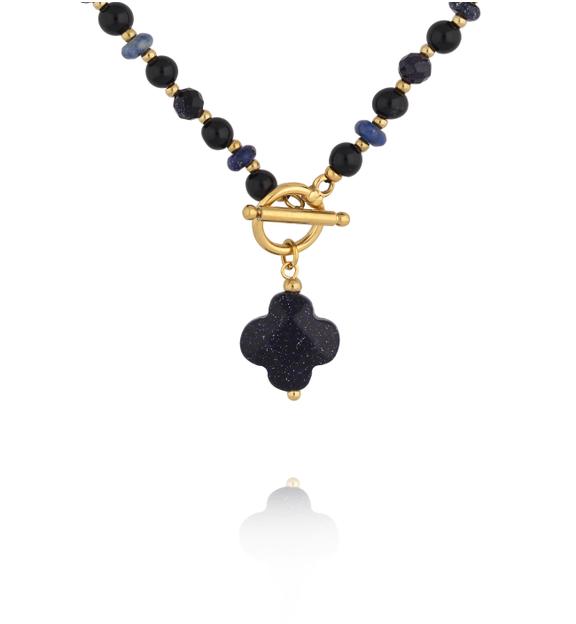 Naszyjnik z Nocy Kairu i czarnych kamieni z zawieszką koniczynki NPA1623
