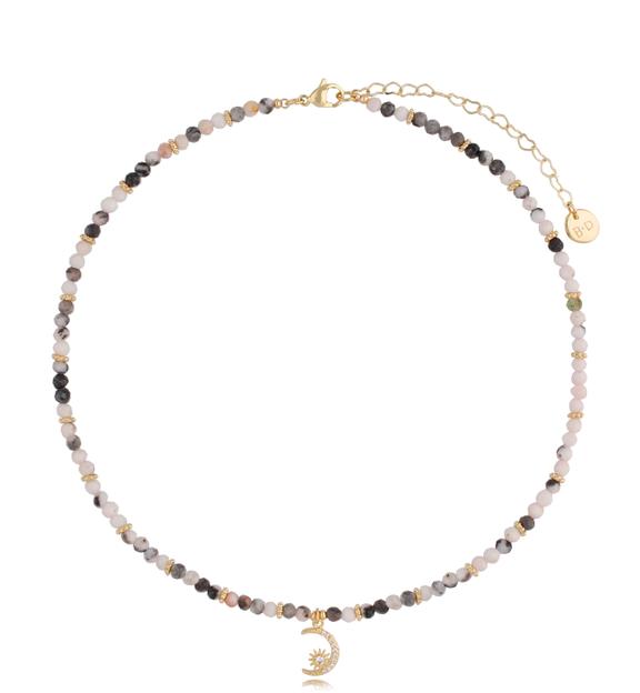 Naszyjnik z jaspisami i księżycem  White&Grey NTW0695