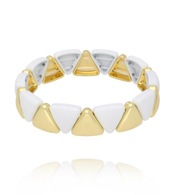 Bransoletka biało-złota z trójkątnych ogniw BCR0035