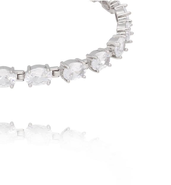 Bransoletka tenisowa w srebrnym wykończeniu z owalnymi kryształami BSS0289