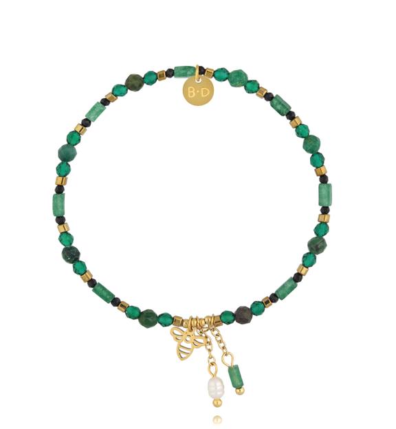 Bransoletka z zielonymi agatami i pszczółką BTW3316