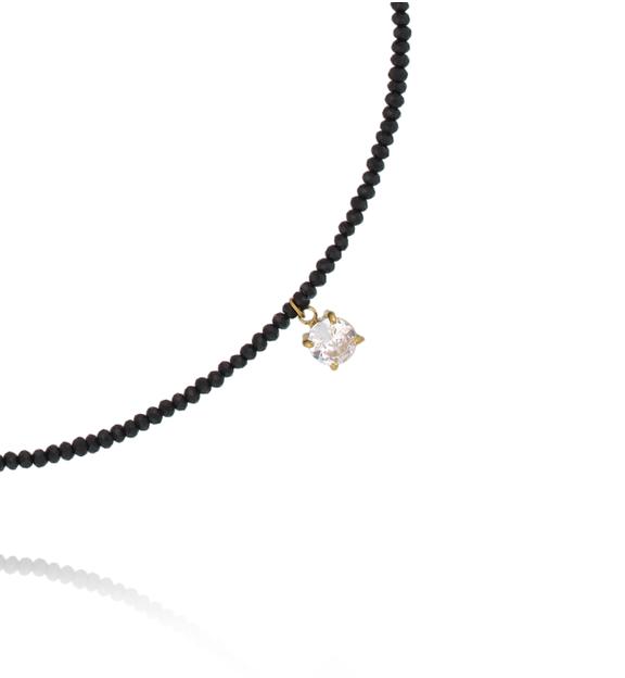 Naszyjnik z czarnych kamieni z zawieszką kryształową NTW1562