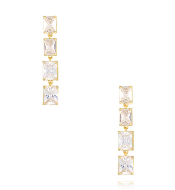 Kolczyki z kwadratowymi kryształkami długie złote KSS2178