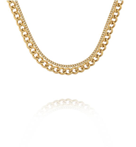 Naszyjnik podwójny złoty – połączenie chain & subtelnego łańcuszka NSY0588