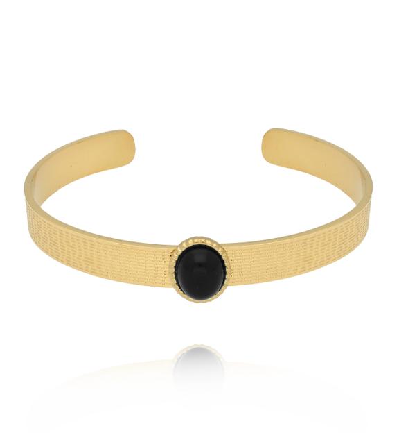 Bransoleta złota open cuff z czarnym agatem BSY0482