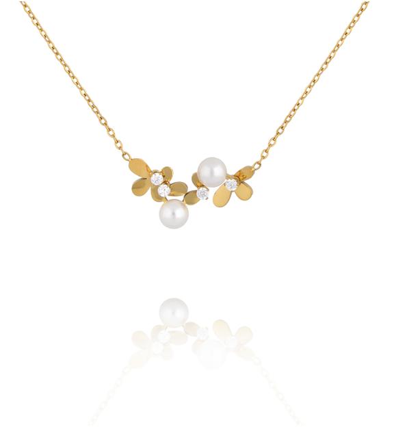 Naszyjnik z kwiatuszkami i perełkami złoty NSY0872