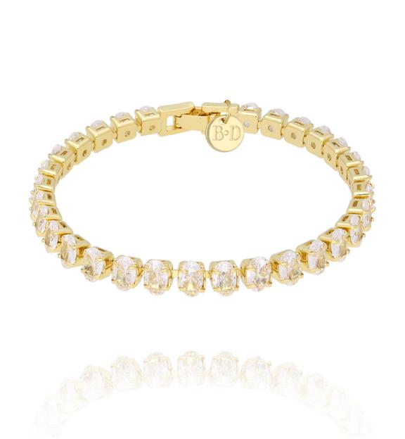 Bransoletka tenisowa z owalnymi kryształami w złocie BSS0290