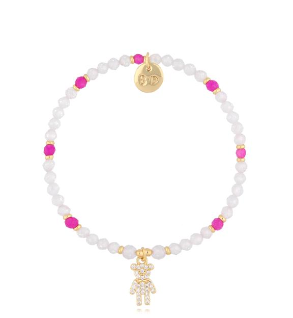 Bransoletka biało fuksjowa z misiem Barrie BTW1890