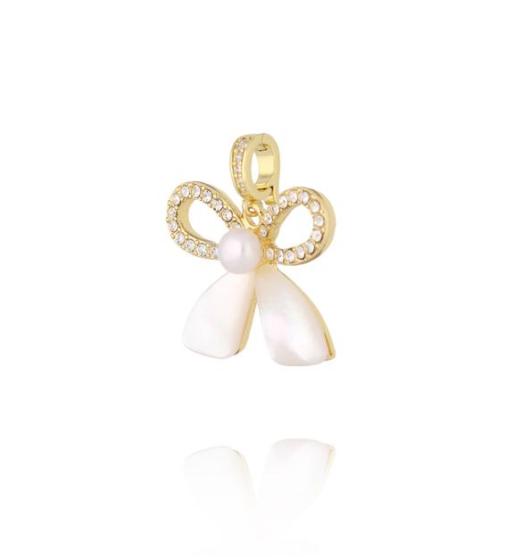 Charms złota kokardka z masą perłową i cyrkoniami CHSS0054