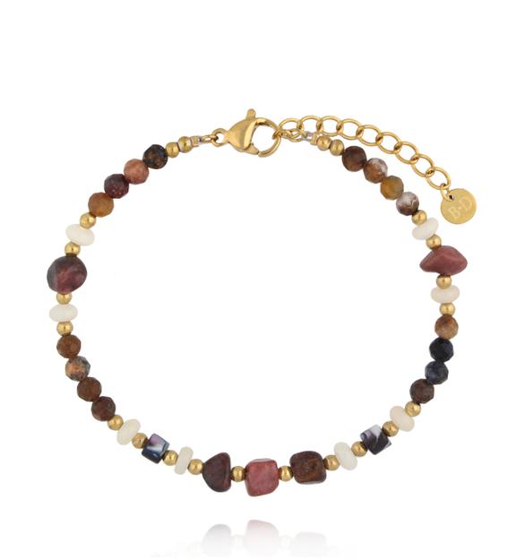 Bransoletka z naturalnych kamieni w odcieniach ziemi i złotych detali BEA0081