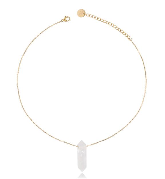 Naszyjnik z kryształem górskim złoty 35 cm NLB0052