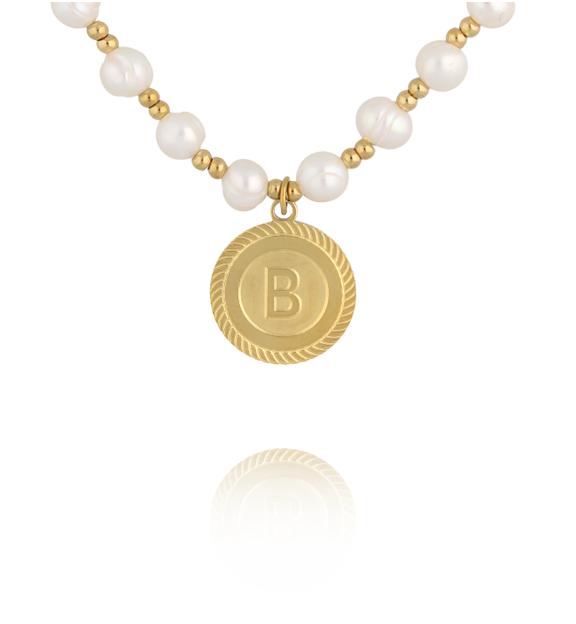 Naszyjnik z pereł z literką B NPE0378