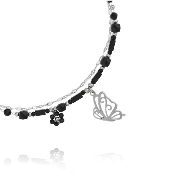 Bransoletka na nogę z turmalinami i zawieszką motyla BNSY0075