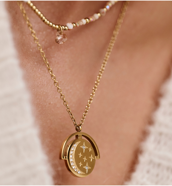 Zestaw naszyjników z kamieniami i zawieszką z motywem księżyca ZN0130