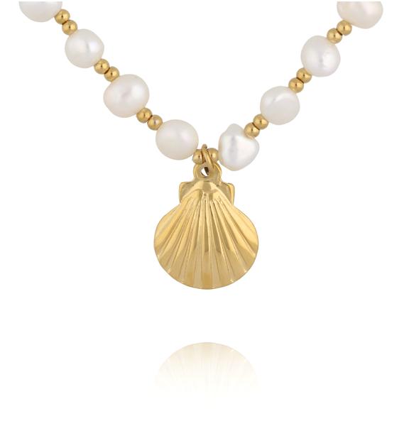 Naszyjnik z perłami i złotą muszlą NPE0387