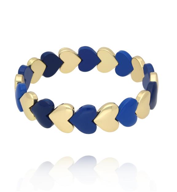 Bransoletka elastyczna z serduszkami w odcieniach granatu i złota BCR0079