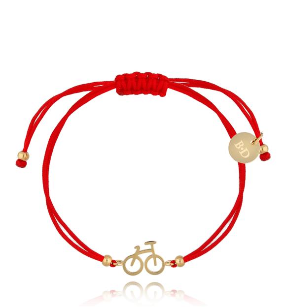 Bransoletka złota z czerwonym sznurkiem i rowerkiem Bike BGL0673