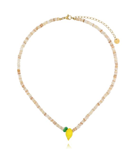 Naszyjnik z naturalnej muszli z zawieszką cytryny NPA1478