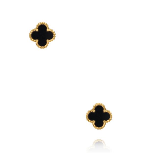 Kolczyki koniczynki z czarną emalią w złotej oprawie KSY0664