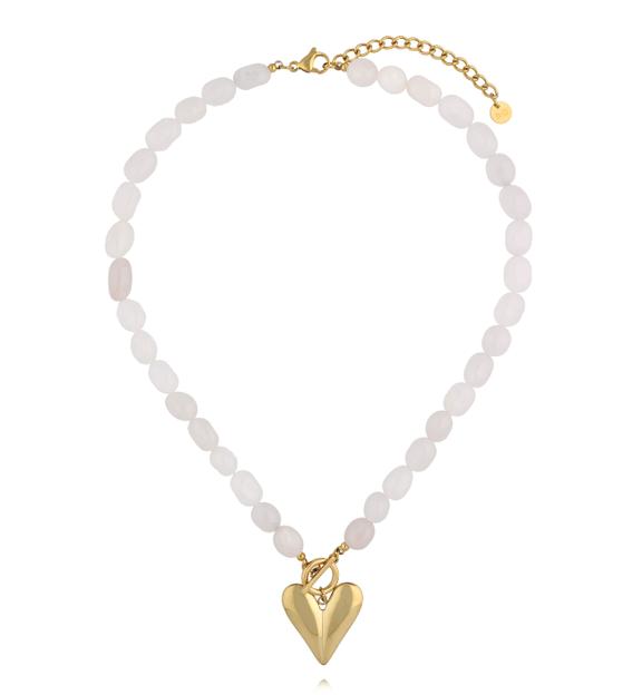 Naszyjnik z białego jadeitu z zawieszką w kształcie serca NPA1600