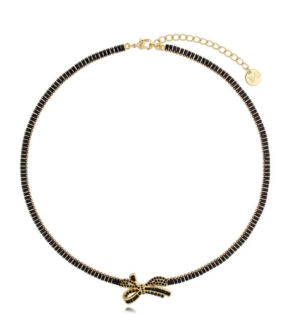 Naszyjnik czarny z kokardką Gold Bow NS0145