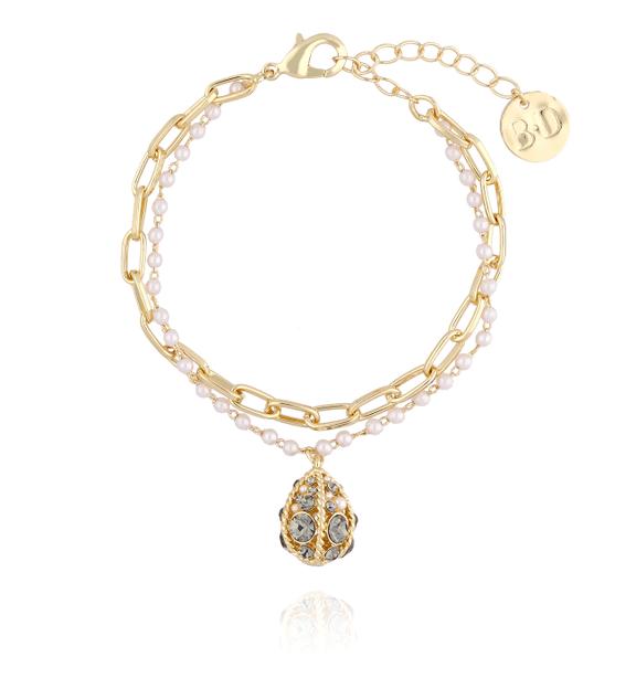 Bransoletka złota z perłowym "jajkiem Faberge" i łańcuchem BRG0101